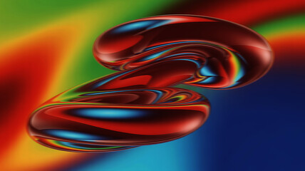 A captivating 3d render showcasing a glossy, twisted shape with vibrant colors against a blurred background