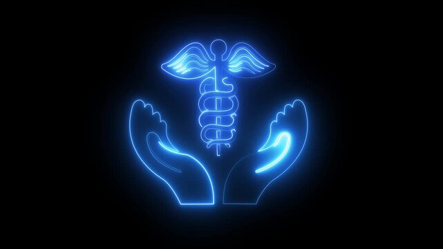 Glowing neon medical doctor symbol icon isolated on black background. 4k motion graphic animation video .