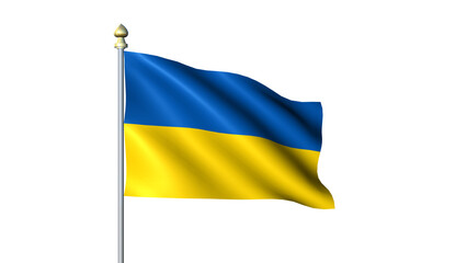 Ukraine national Waving flag with flagpole on transparent background