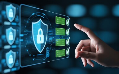 Cybersecurity Shield and Data Access Interface with Finger Interaction digital security
