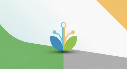 Abstract logo design with leaves and technology elements on a clean and modern background