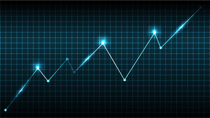 Glowing line graph on grid background shows upward trend, symbolizing growth and success