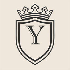 Abstract Alphabet A-Z Crown Shield Emblem in Minimal Line Art Vector Style for Luxury Branding, Royal Crest Design, Classic Heritage, and Zenith Elegant Identity Concept