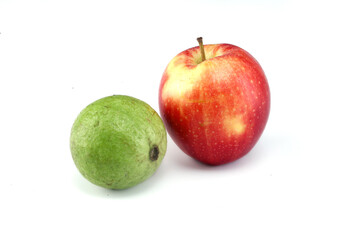 Red apple and guava on white background