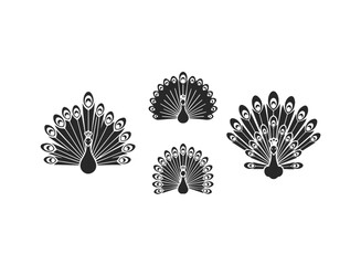 Elegant Peacock Silhouettes Vector Illustration Set
