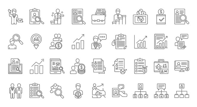 Vector set of people icons, flat line business and web symbols for mobile internet design illustration