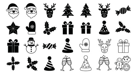Christmas set of vector icons with fire illustrations, a symbol collection for winter holiday design