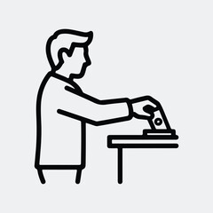 Silhouette Man placing vote in ballot box line art Vector illustration