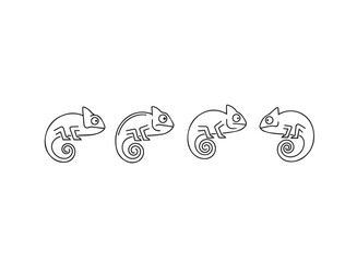 Minimalist Chameleon Line Art Icons Set