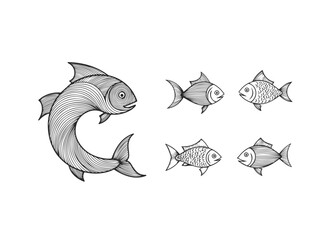 Stylized Fish Line Art Illustrations Collection