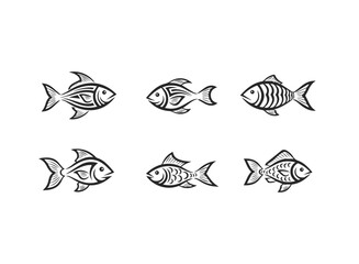 Stylized Fish Vector Icons Set for Marine Life Design