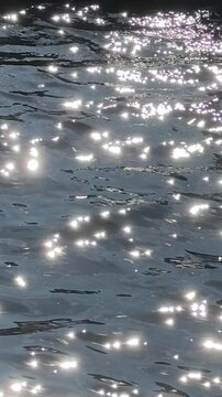 Sparkling water surface transitions with rocks, camera zooms in on reflections