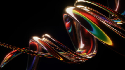 Abstract dark background with colorful spiral shape and light reflections for modern presentations and designs