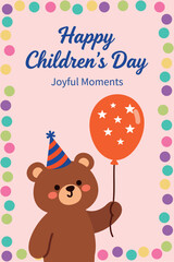 Happy Children's Day Joyful Moments Cute Bear Balloon Card