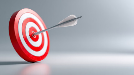 A dart arrow hitting a bullseye on a target board, symbolizing success and precision in achieving goals