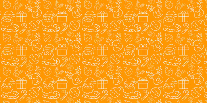 Cheerful festive holiday season seamless pattern background with traditional Christmas elements and decorative icons, ideal for celebration designs