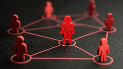 Red human figures connected by lines, representing social network concept