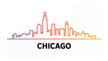 Chicago Skyline Silhouette: A clean silhouette of the iconic Chicago skyline, rendered in a gradient of vibrant colors, evokes a sense of modern urbanity and the city's unique architectural character.