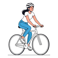 Obraz premium Woman riding a bicycle wearing a helmet vector illustration for healthy lifestyle and outdoor activities