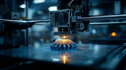 Fototapeta premium Las impresoras 3D crean objetos mecánicos complejos; fabricación de alta tecnología.