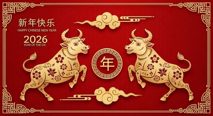 Chinese New Year 2026 - Golden Oxen and Festive Decorations.