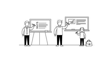 People are presenting business ideas on whiteboards