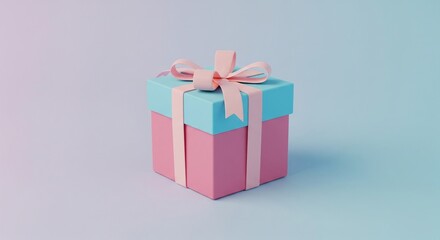 Obraz premium Charming Pink and Blue Gift Box with Ribbon Bow Isolated on Gradient Background Perfect for Celebrations and Special Occasions