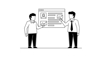 Two businessmen presenting data on a screen