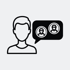 Silhouette person communicating with team via online group chat line art Vector illustration