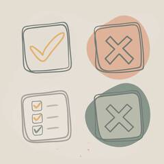 Doodle Style Checkmarks and Crosses on Pastel Background Keywords: checkmark, cross, x, tick