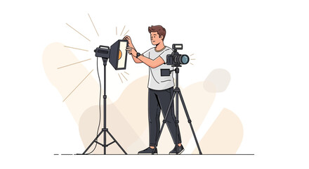 Photographer Readying Equipment for a Professional Photo Session in the Studio Setting