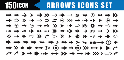 Arrow Icons Set Collection . 150 Black Directional Vector Symbols