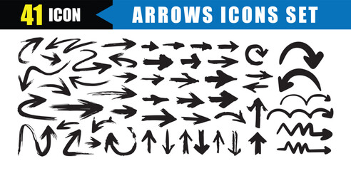 Hand Drawn Arrow Icons Set.  41 Sketch Style Directional Vector Symbols