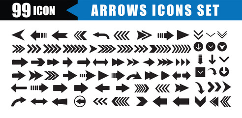 Arrow Icons Set Collection. 99 Black Directional Vector Symbols