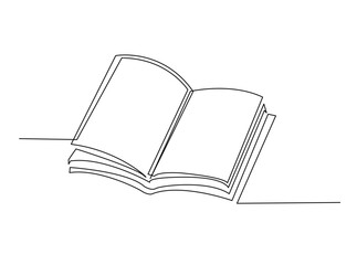 Opened Book single outline draw illustration. Continuous line art drawing of opened book for education concept. Editable stroke.