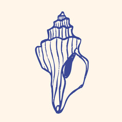 Blue Seashell. Outline modern style. Summer, vacation, ocean, beach concept. Hand drawn trendy Vector illustration. Isolated design element