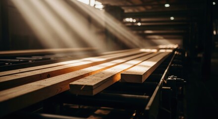 Lumber Factory with Moving Conveyor &ndash; Timber Industry Scene