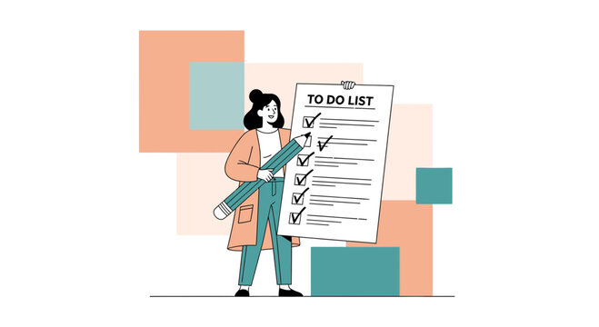 Woman Holding A To Do List And A Pencil With Checked Tasks Ready For Progress - Powered by Adobe