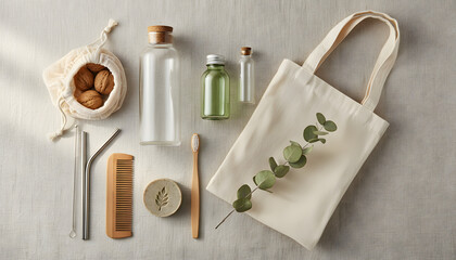 Zero Waste Sustainable Lifestyle Flatlay with Eco Products