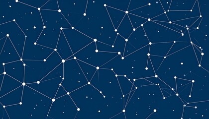 Abstract network of interconnected white dots and lines on a dark blue background, representing a digital or scientific concept with a modern aesthetic