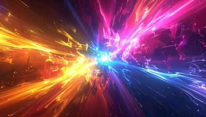 Dynamic Abstract Light Burst A Cosmic Symphony of Energy and Vibrant Colors in Motion, Creating a Sense of Speed and Galactic Exploration