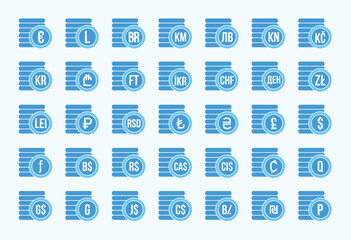 Vector illustration of collection of currency symbols and icons representing global finance
