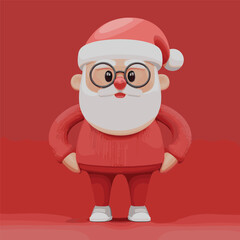 Cartoon Santa Claus character, Christmas holiday illustration, festive red background, cute winter mascot, modern design, cheerful holiday season, Xmas artwork, vector drawing