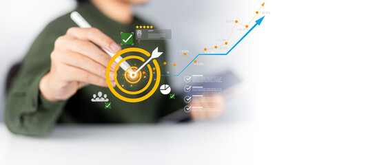 Business planning defines goal 2026, target, objective, and strategy with clear vision, mission,...