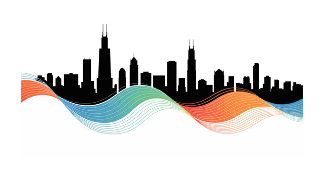 Chicago Cityscape Silhouette: A stylized silhouette of the iconic city skyline. featuring an artistic blend of architectural wonders