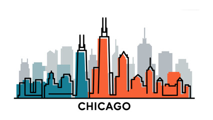Obraz premium Chicago Skyline Silhouette: A clean, modern silhouette captures the essence of the city's architectural grandeur, illustrating the iconic skyline and modern skyscrapers.
