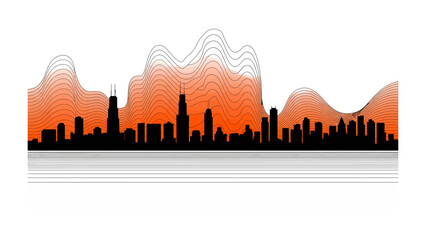 Obraz premium City Skyline Silhouette with Abstract Graphic: A sleek, modern design showcases a cityscape silhouette, accentuated by an abstract graphic element, creating a dynamic visual narrative.