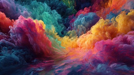 Vivid clouds of various colors blend and swirl together creating a magical atmosphere filled with energy.