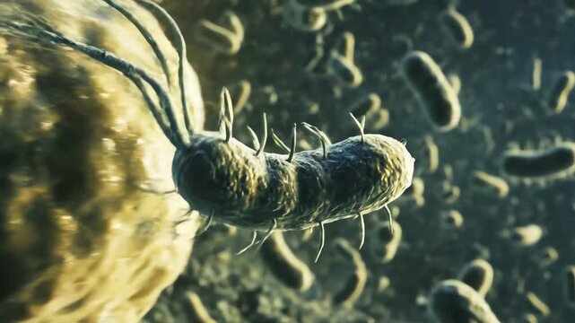 Cholera bacteria swimming through contaminated water