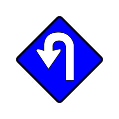 Blue diamond u turn traffic sign isolated on transparent background